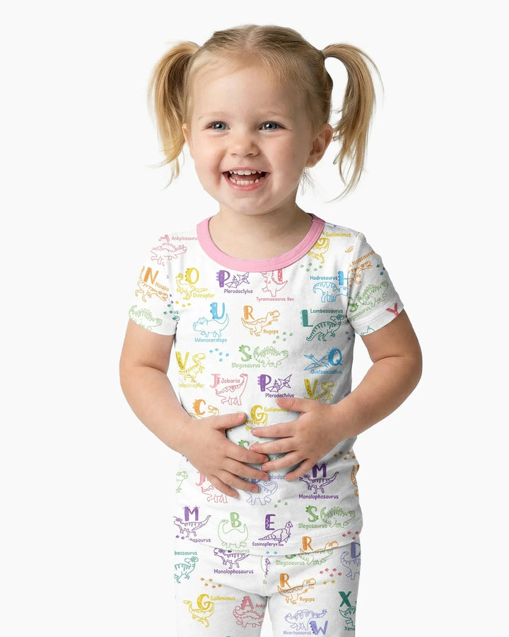 Dino Alphabet ABC Bamboo Two Piece Short Sleeve Pajama Set