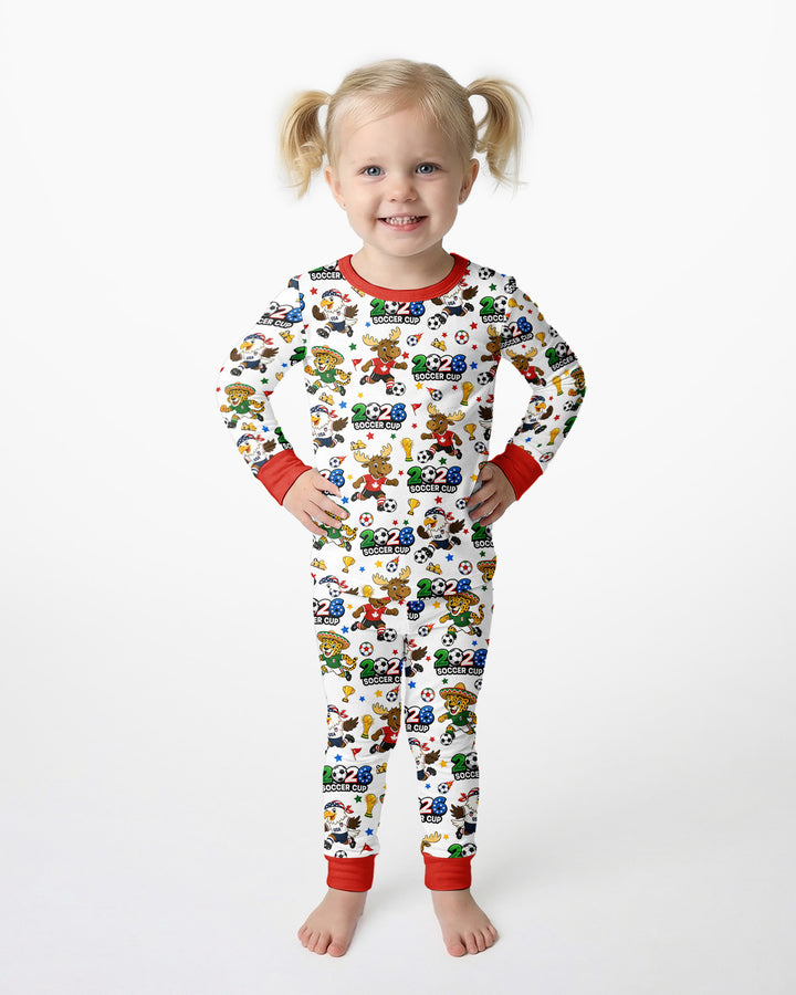 Soccer Cup Cute Mascots Bamboo Two Piece Long Sleeve Pajama Set