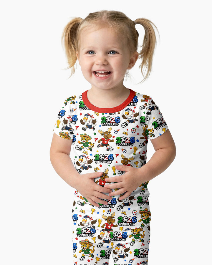 Soccer Cup Cute Mascots Bamboo Two Piece Short Sleeve Pajama Set