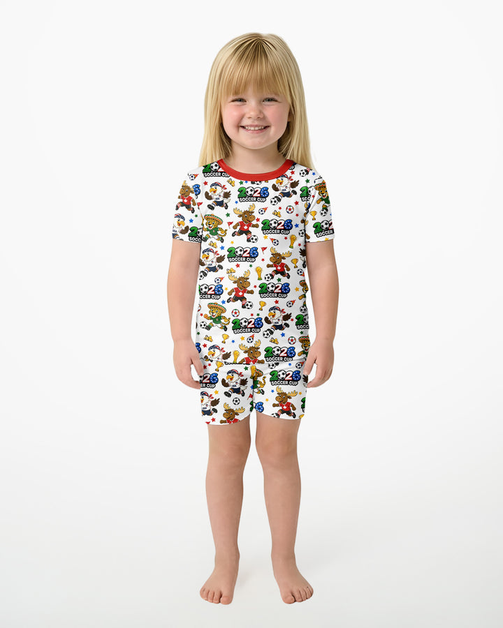 Soccer Cup Cute Mascots Two Piece Short Sleeve Shorts Pajama Set