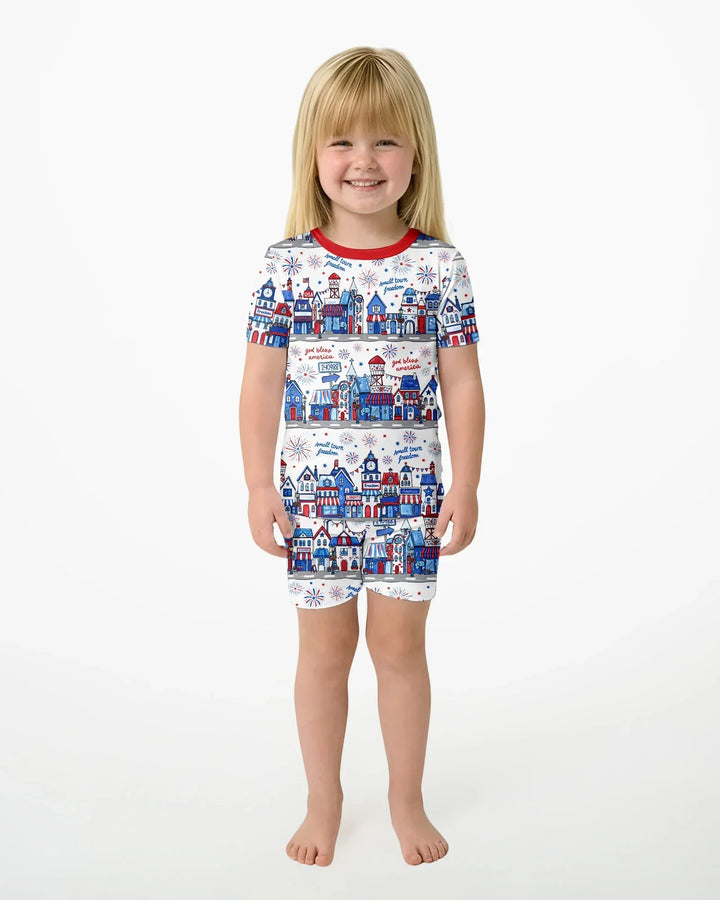 Conjunto de Pijama de Dos Piezas de Bambú con Mangas Cortas y Pantalones Cortos