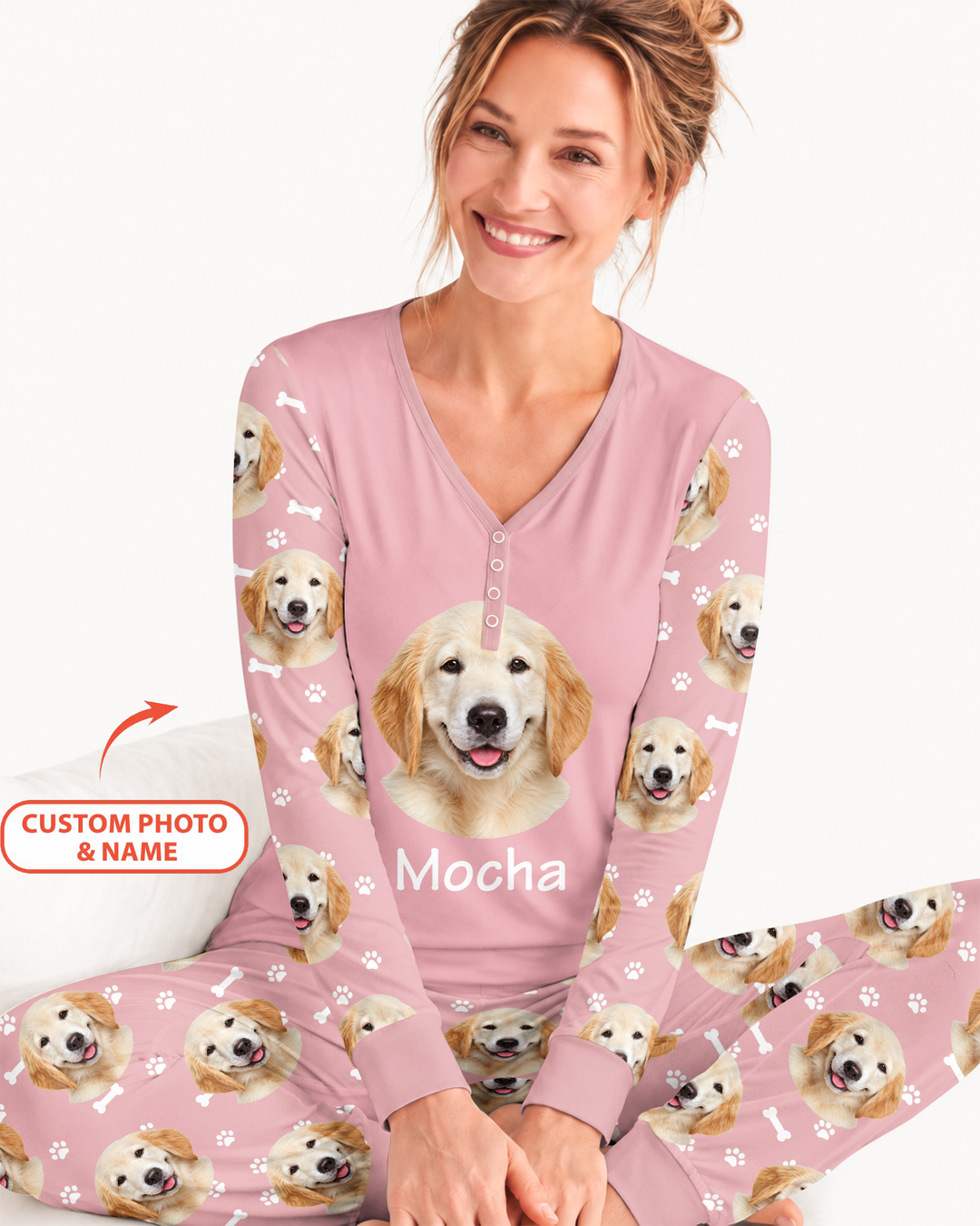 Custom Photo Pet Faces Pajamas Bamboo Women Pajama Set