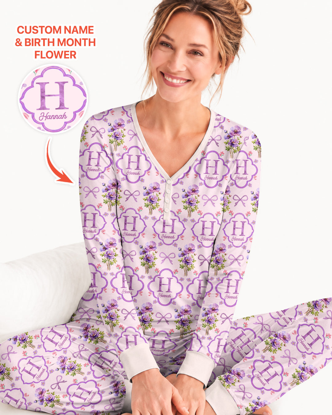 Personalized Birth Flower Mommy And Me Matching Bamboo Women Pajama Set