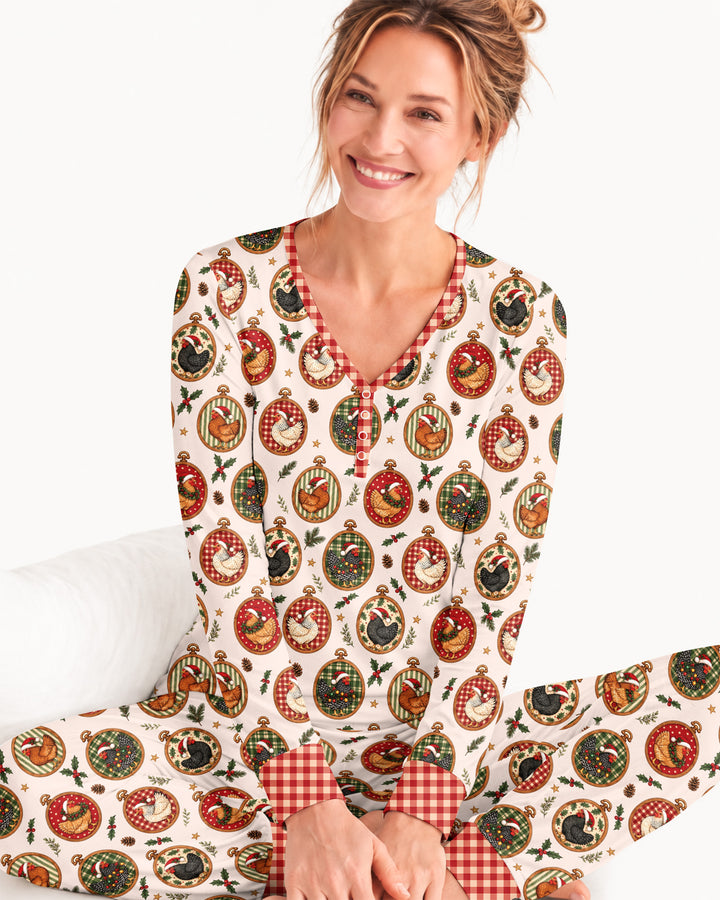 Chicken Merry Clucking Christmas Bamboo Women Pajama Set