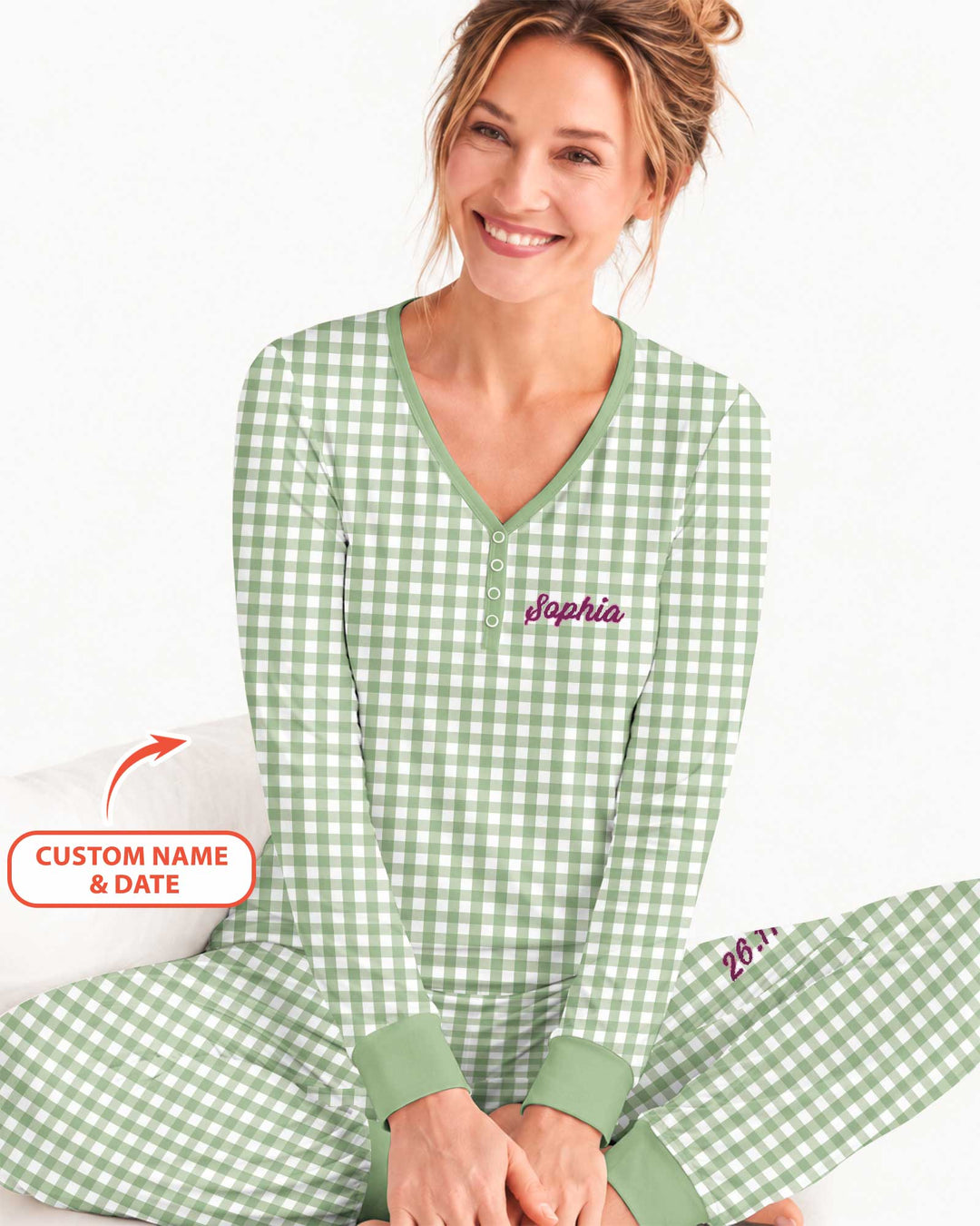 Embroidered Seersucker Bamboo Women Pajama Set