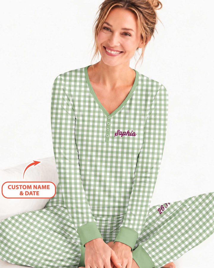 Embroidered Seersucker Bamboo Women Pajama Set