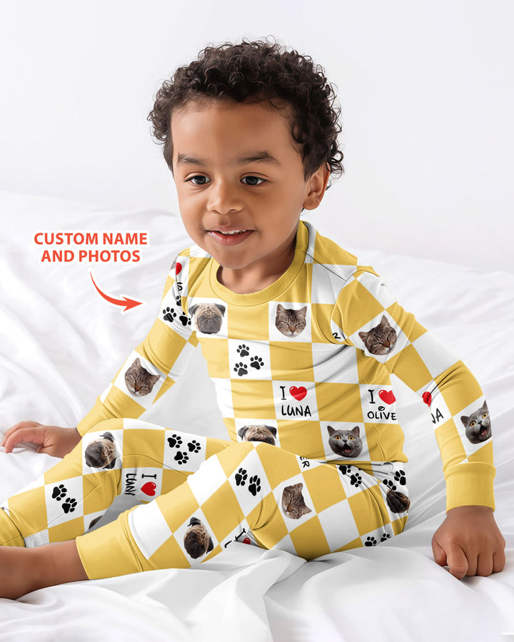 Custom Photo I Love My Best Friend Dog/ Cat Bamboo Two Piece Long Sleeve Pajama Set