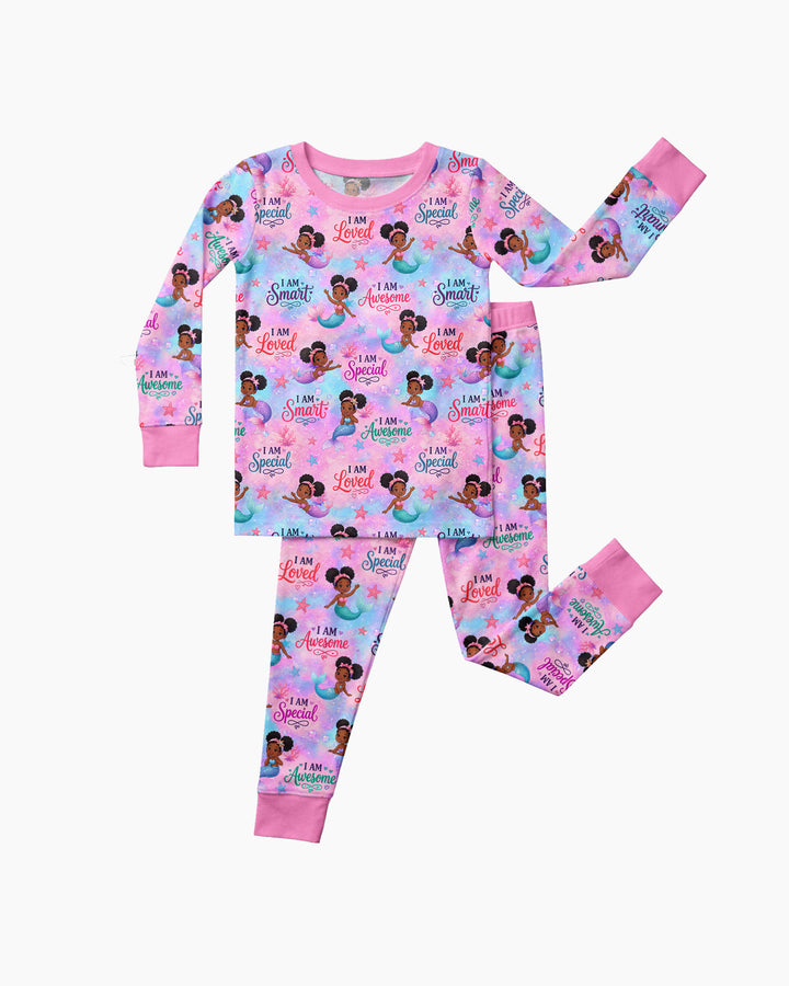 Black Mermaid I Am Strong Bamboo Two Piece Long Sleeve Pajama Set