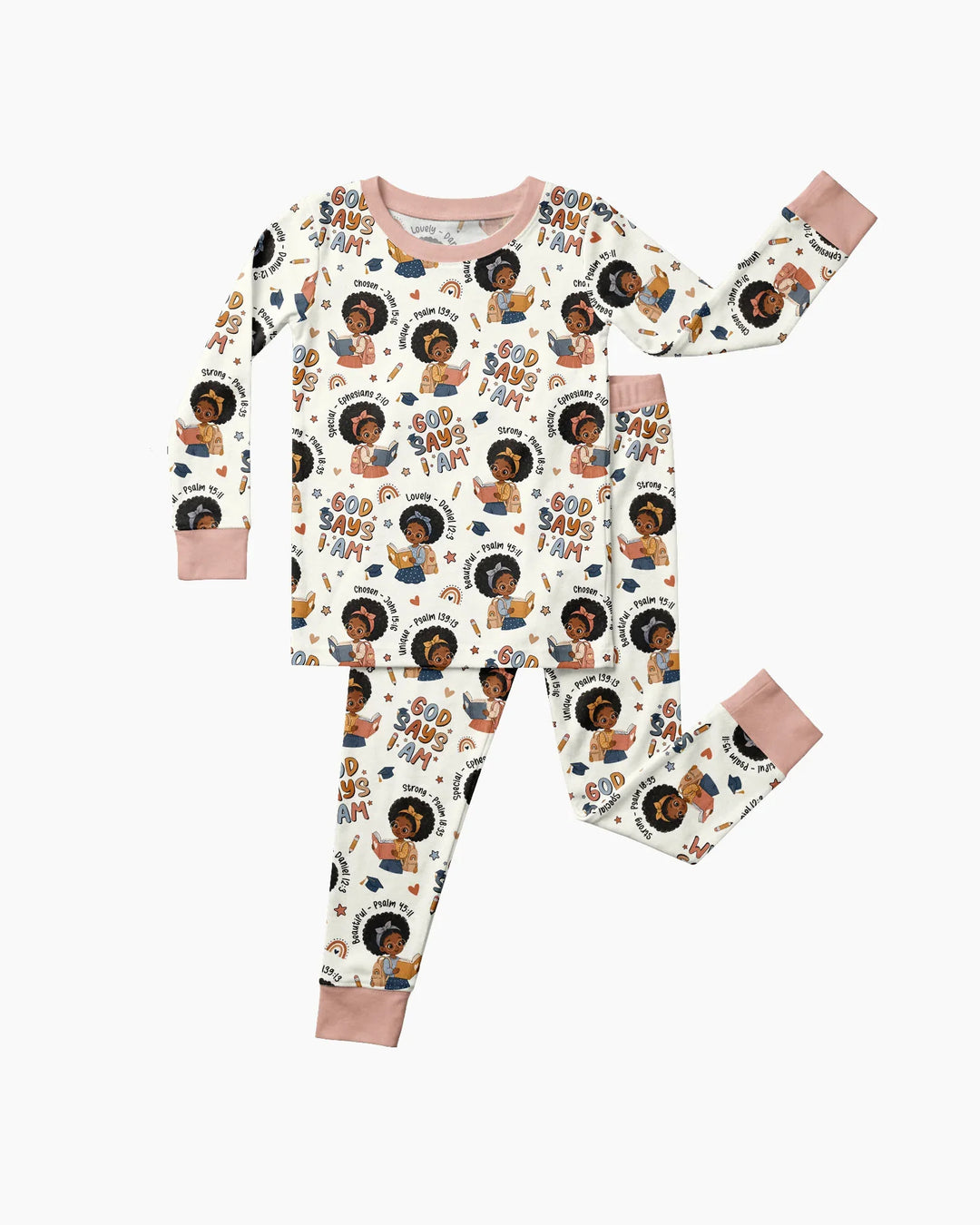 God Says I Am Cute Learning Afro Girl  Bamboo Two Piece Long Sleeve Pajama Set
