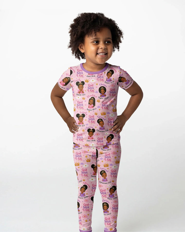 Black Princess God Says I Am Bamboo Two Piece Short Sleeve Pajama Set
