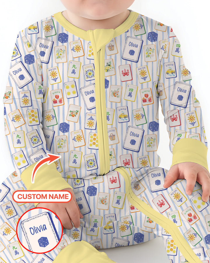 Coastal Mahjong Custom Name Mommy & Me Matching Bamboo Convertible Zippy