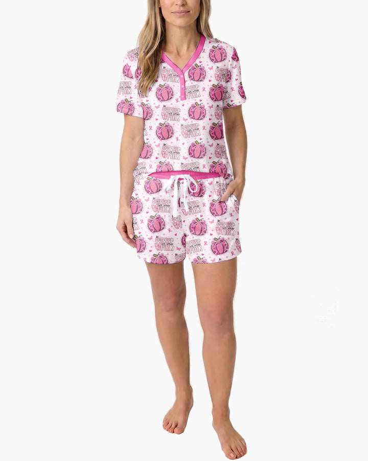 We Wear Pink Pumpkin Mommy & Me Matching Bamboo Women Short Sleeve Short Pajama Set