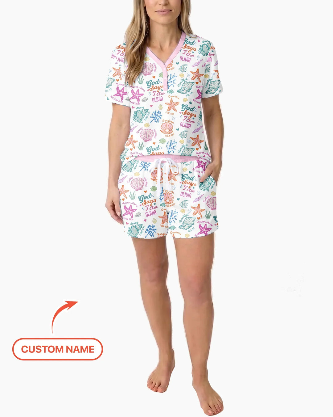 Coastal God Says I Am Custom Name Bamboo Women Short Sleeve Short Pajama Set