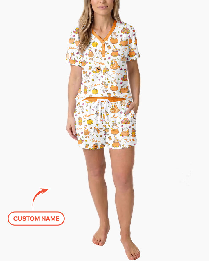 Fall Silly Goose Bamboo Women Short Sleeve Short Pajama Set