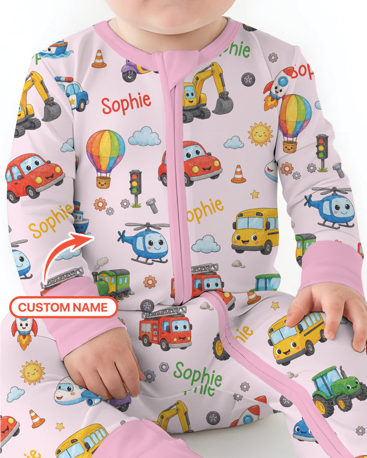 Custom Name Cute Transport Bamboo Convertible Zippy