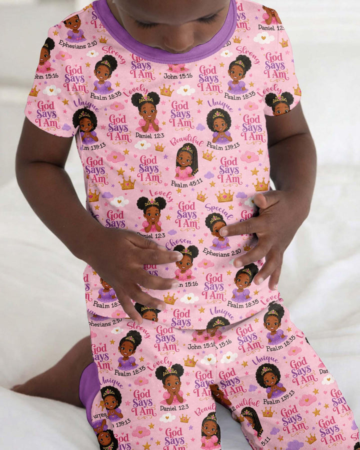 Black Princess God Says I Am Bamboo Two Piece Short Sleeve Pajama Set