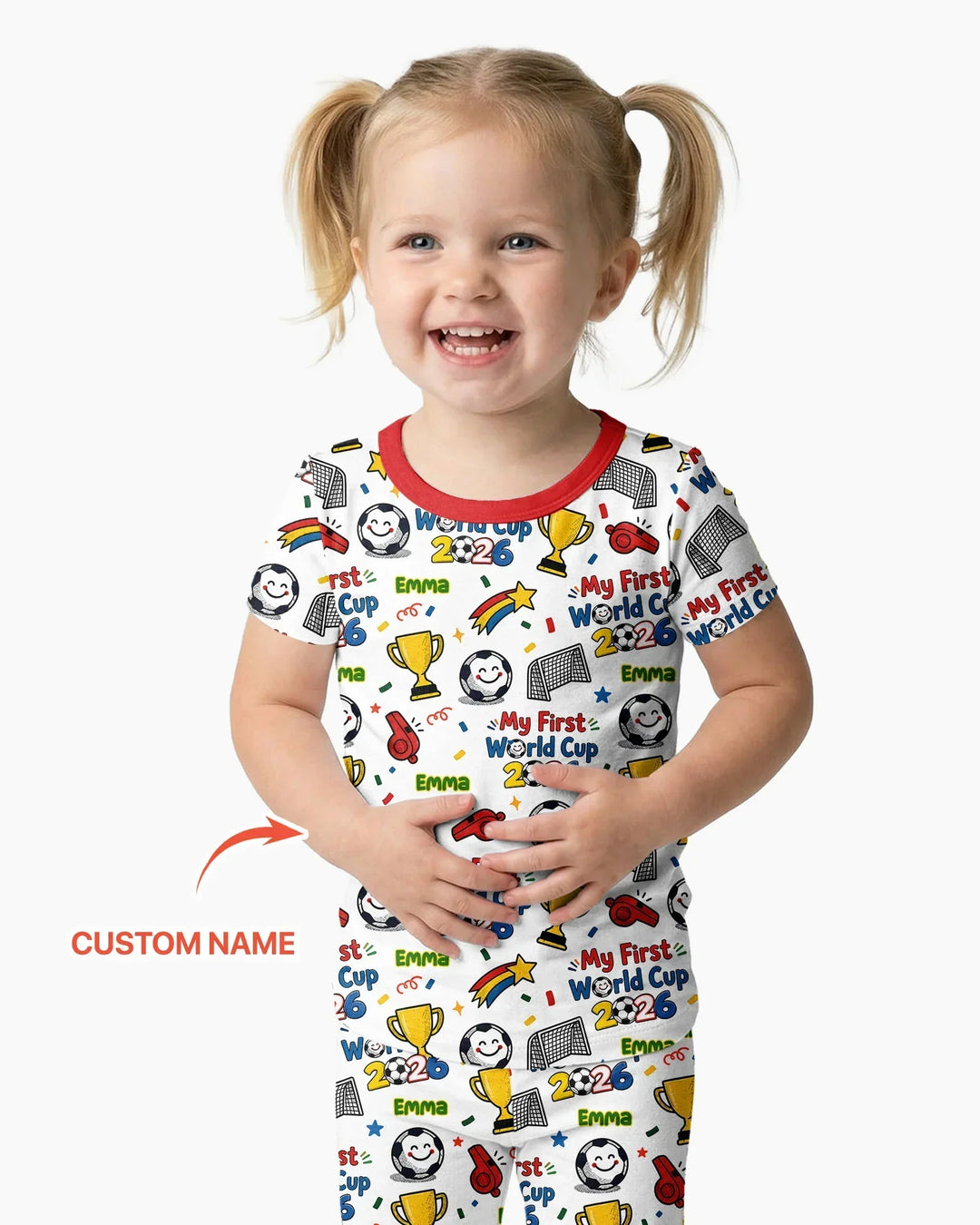 Custom Name My First Soccer Cup Bamboo Two Piece Short Sleeve Pajama Set