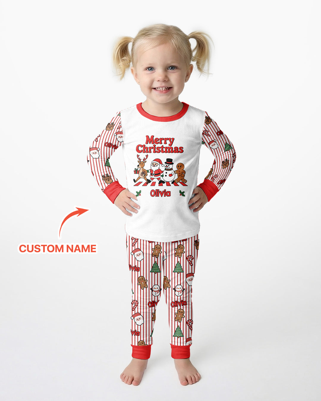 Custom Name Funny Christmas Crossing Bamboo Two Piece Long Sleeve Pajama Set