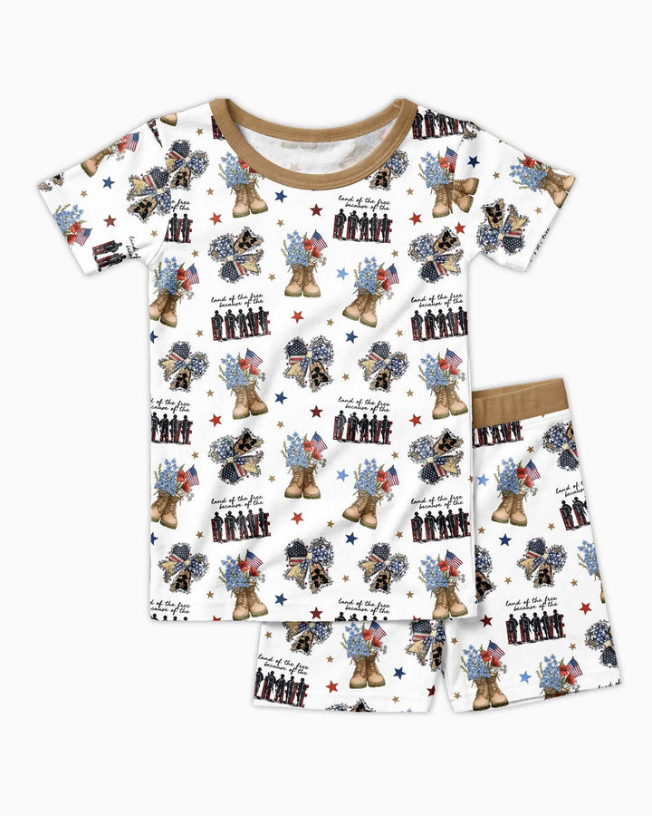 Honor the Brave Family Matching Bamboo Two Piece Short Sleeve Shorts Pajama Set