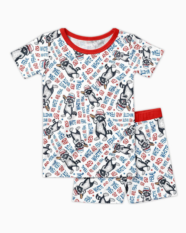 Red White and Feral Bamboo Two Piece Short Sleeve Shorts Pajama Set