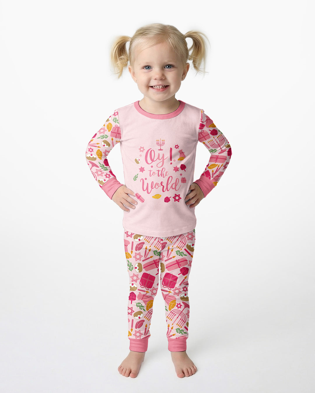 Oy to the World Hanukkah Bamboo Two Piece Long Sleeve Pajama Set