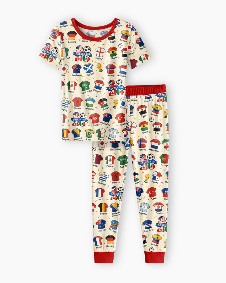 2026 Soccer World Jersey Flag Bamboo Two Piece Short Sleeve Pajama Set