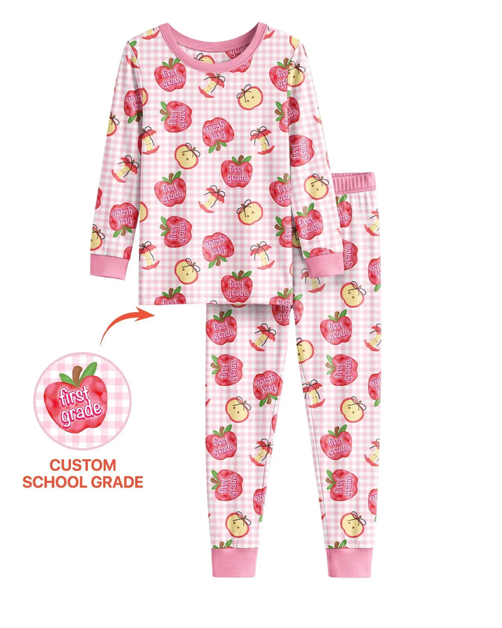 Custom School Grade Apple Days Bamboo Two Piece Long Sleeve Pajama Set