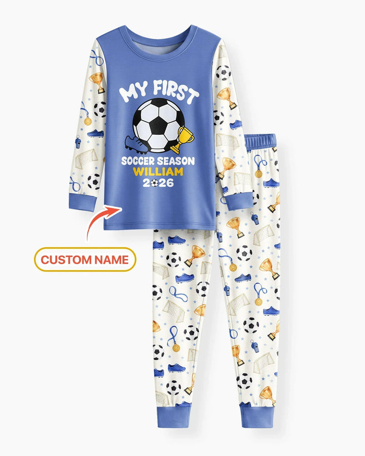 Custom Name My First Soccer Season Bamboo Two Piece Long Sleeve Pajama Set