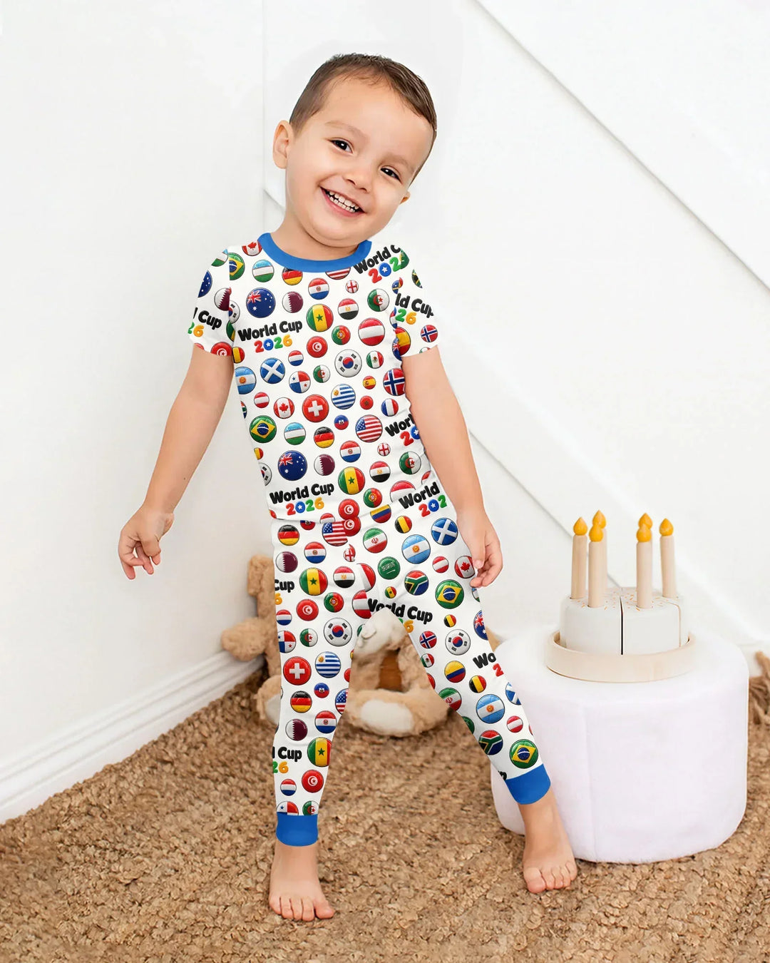 Soccer Cup All Country Balls Bamboo Two Piece Short Sleeve Pajama Set