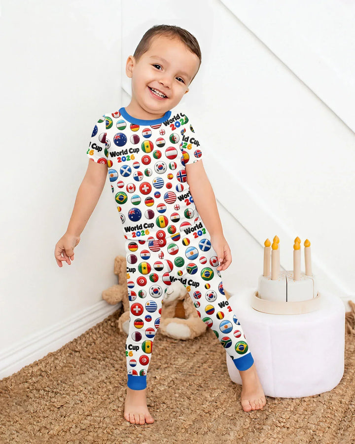 Soccer Cup All Country Balls Bamboo Two Piece Short Sleeve Pajama Set