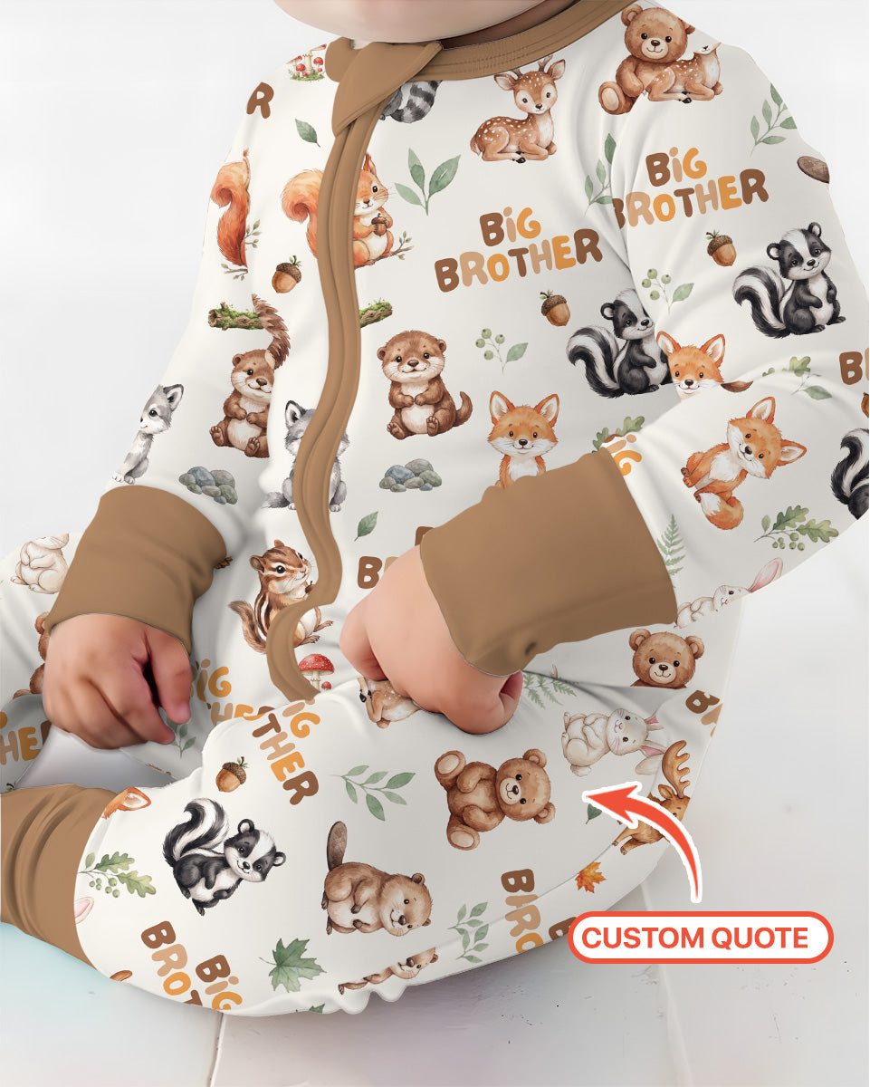 Custom Quote Woodland Animal Matching Sibling Bamboo Convertible Zippy