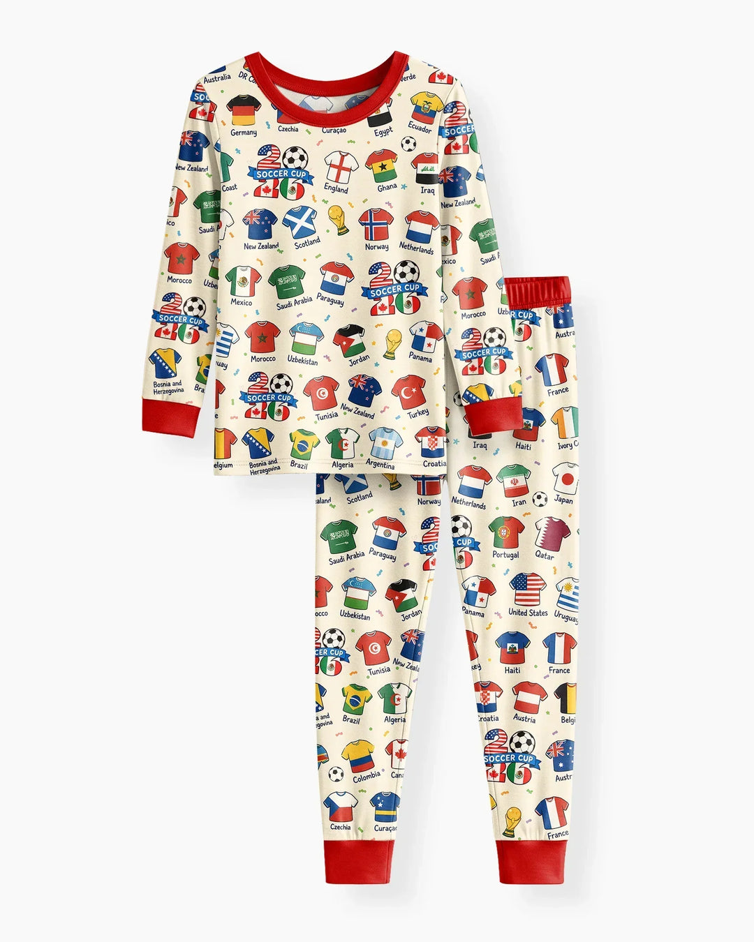2026 Soccer World Jersey Flag Bamboo Two Piece Long Sleeve Pajama Set