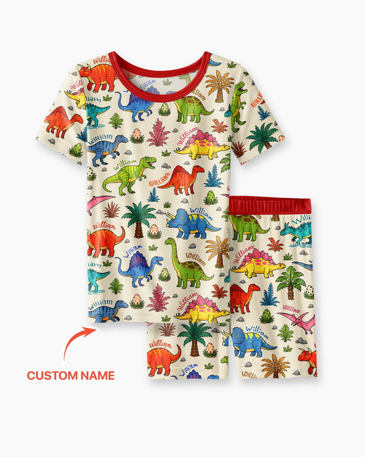 Dino Field Guide Custom Name Bamboo Two Piece Short Sleeve Shorts Pajama Set