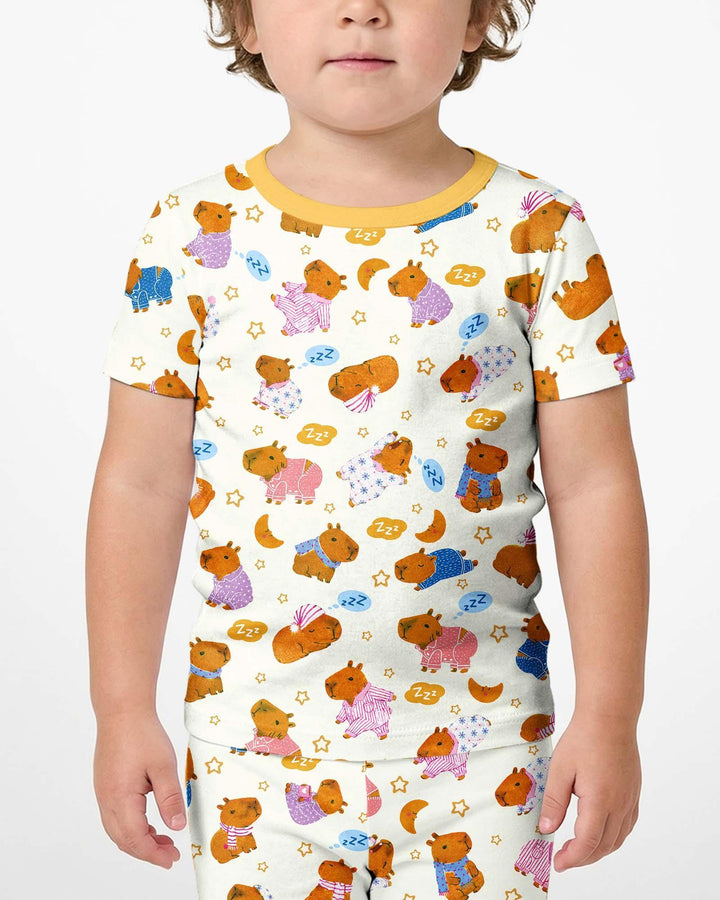 Conjunto de Pijama de Dos Piezas de Bambú con Mangas Cortas y Pantalones Cortos