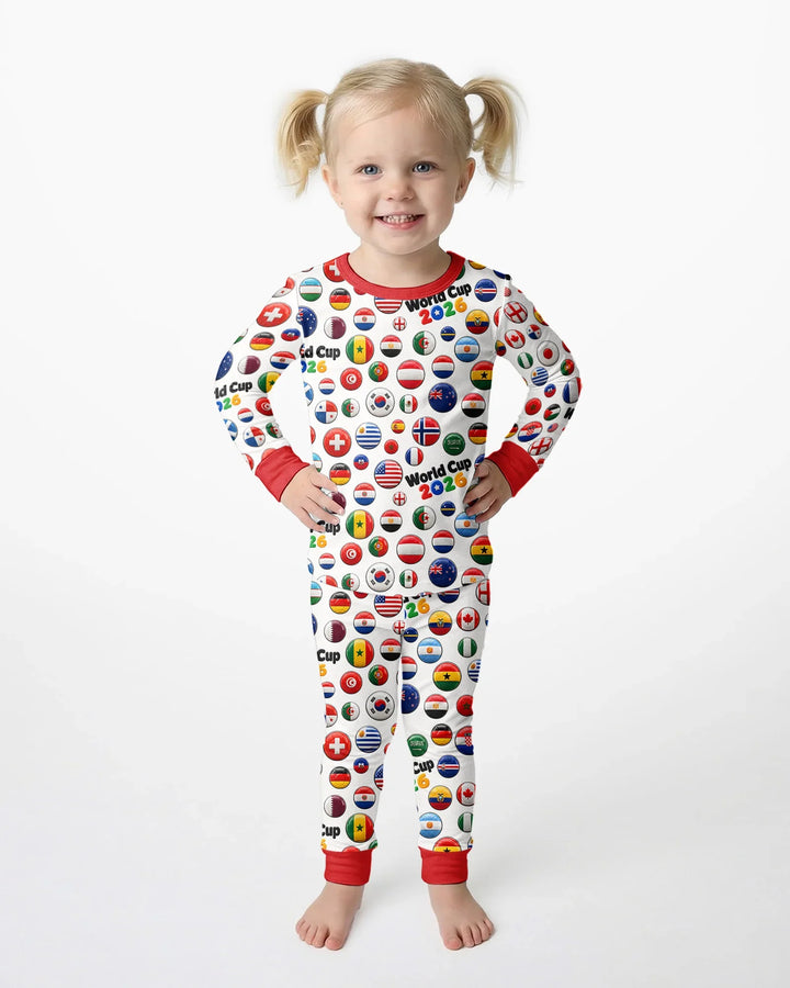 Soccer Cup All Country Balls Bamboo Two Piece Long Sleeve Pajama Set
