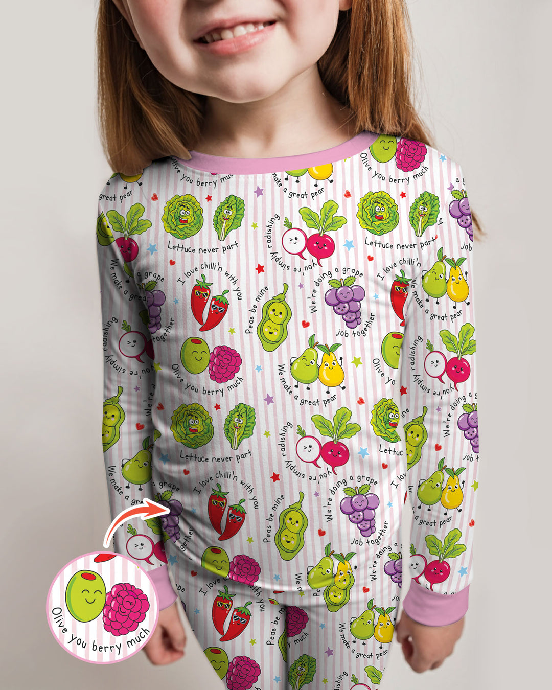 Fruits And Vegetables Love Puns Bamboo Two Piece Long Sleeve Pajama Set