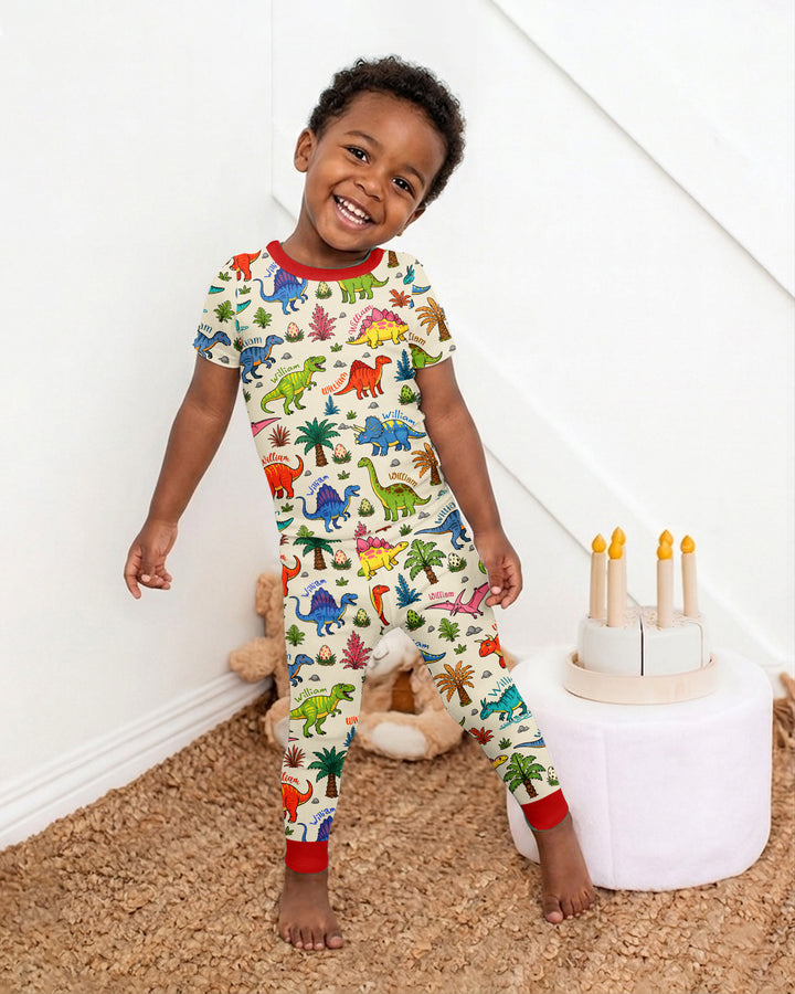 Dino Field Guide Custom Name Bamboo Two Piece Short Sleeve Pajama Set