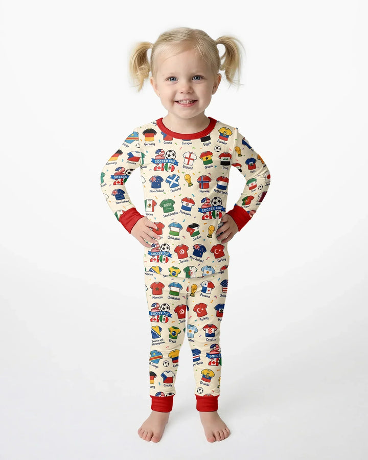 2026 Soccer World Jersey Flag Bamboo Two Piece Long Sleeve Pajama Set
