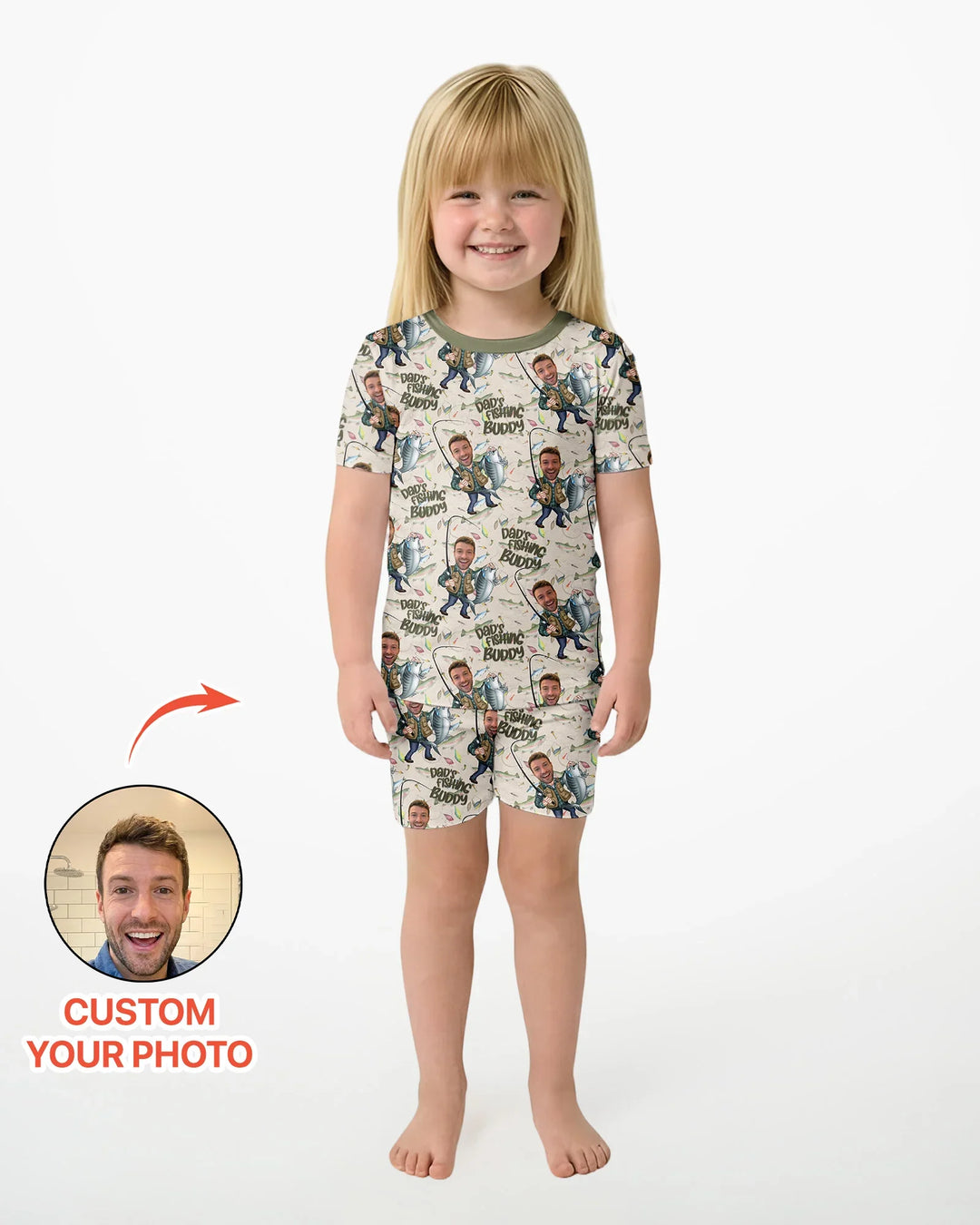 Custom Photo Dad Fishing's Buddy Daddy & Me Matching Bamboo Two Piece Short Sleeve Shorts Pajama Set