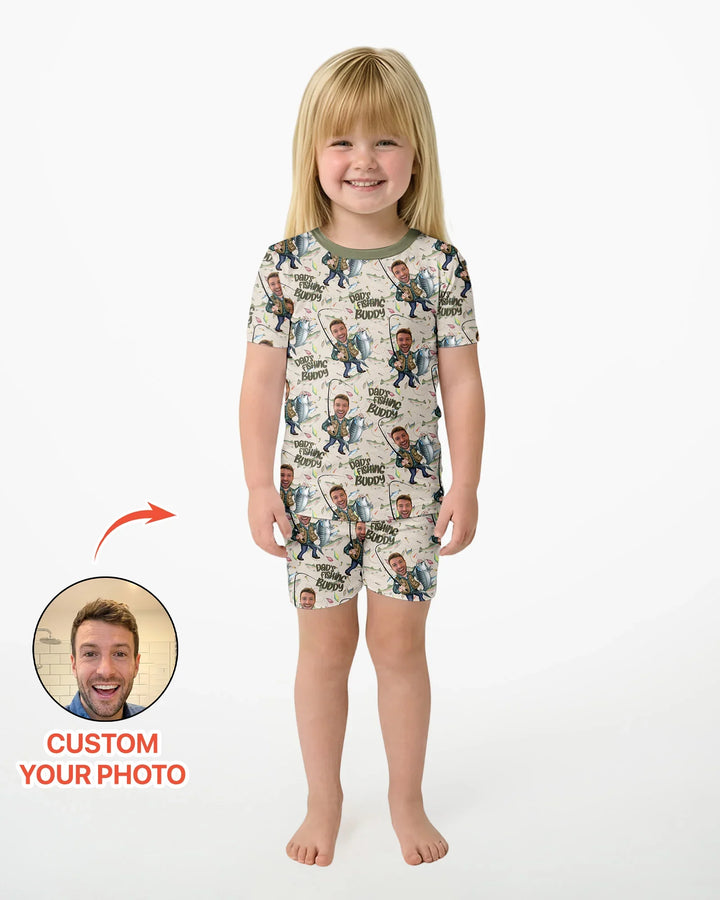 Custom Photo Dad Fishing's Buddy Daddy & Me Matching Bamboo Two Piece Short Sleeve Shorts Pajama Set