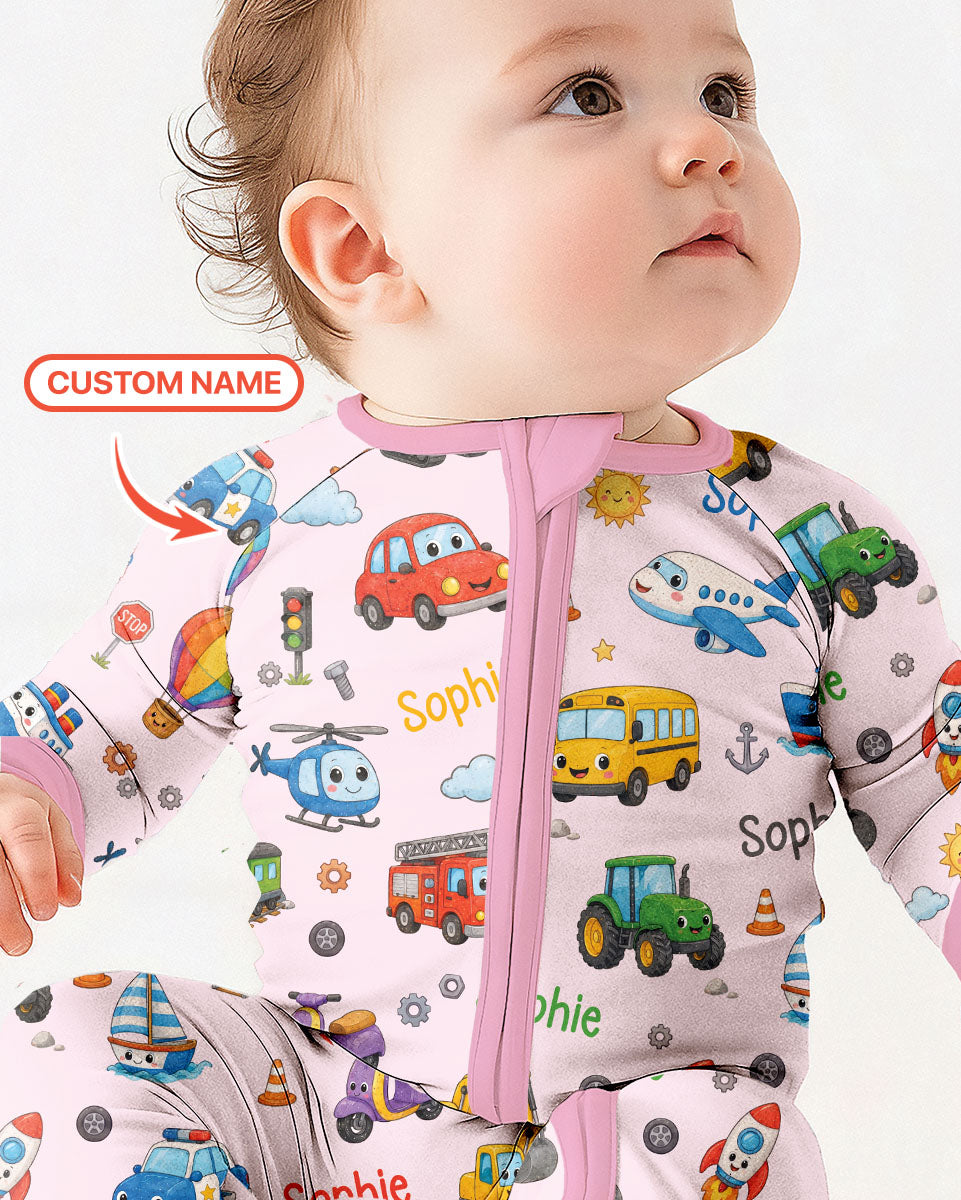 Custom Name Cute Transport Bamboo Convertible Zippy