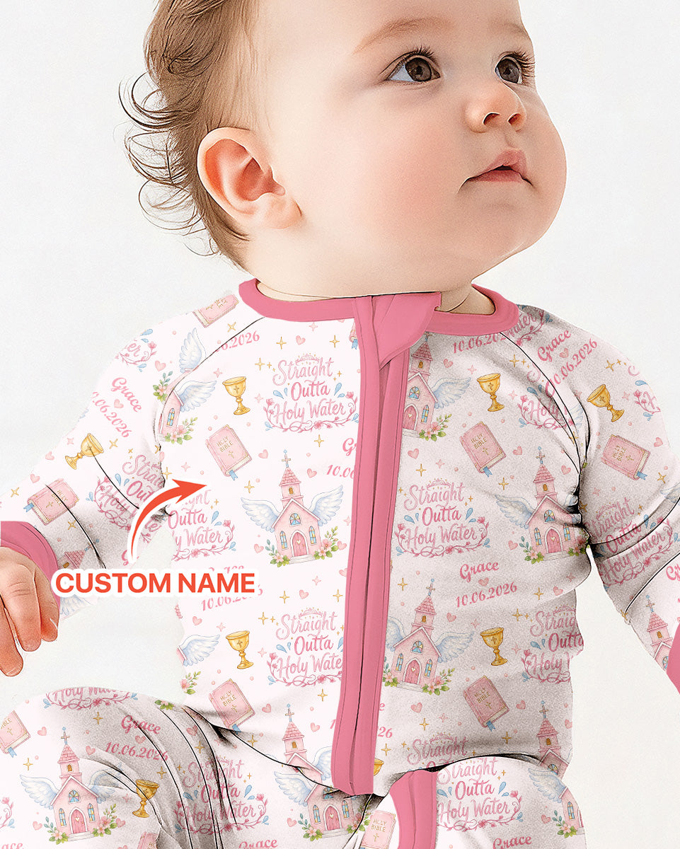 Custom Name Baptism Christening Straight Outta Holy Water Bamboo Convertible Zippy