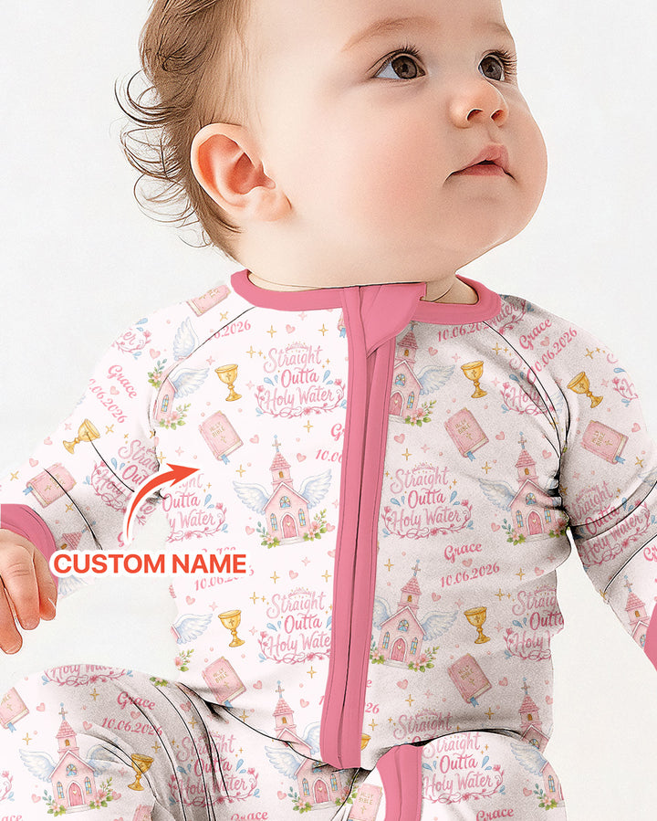 Custom Name Baptism Christening Straight Outta Holy Water Bamboo Convertible Zippy