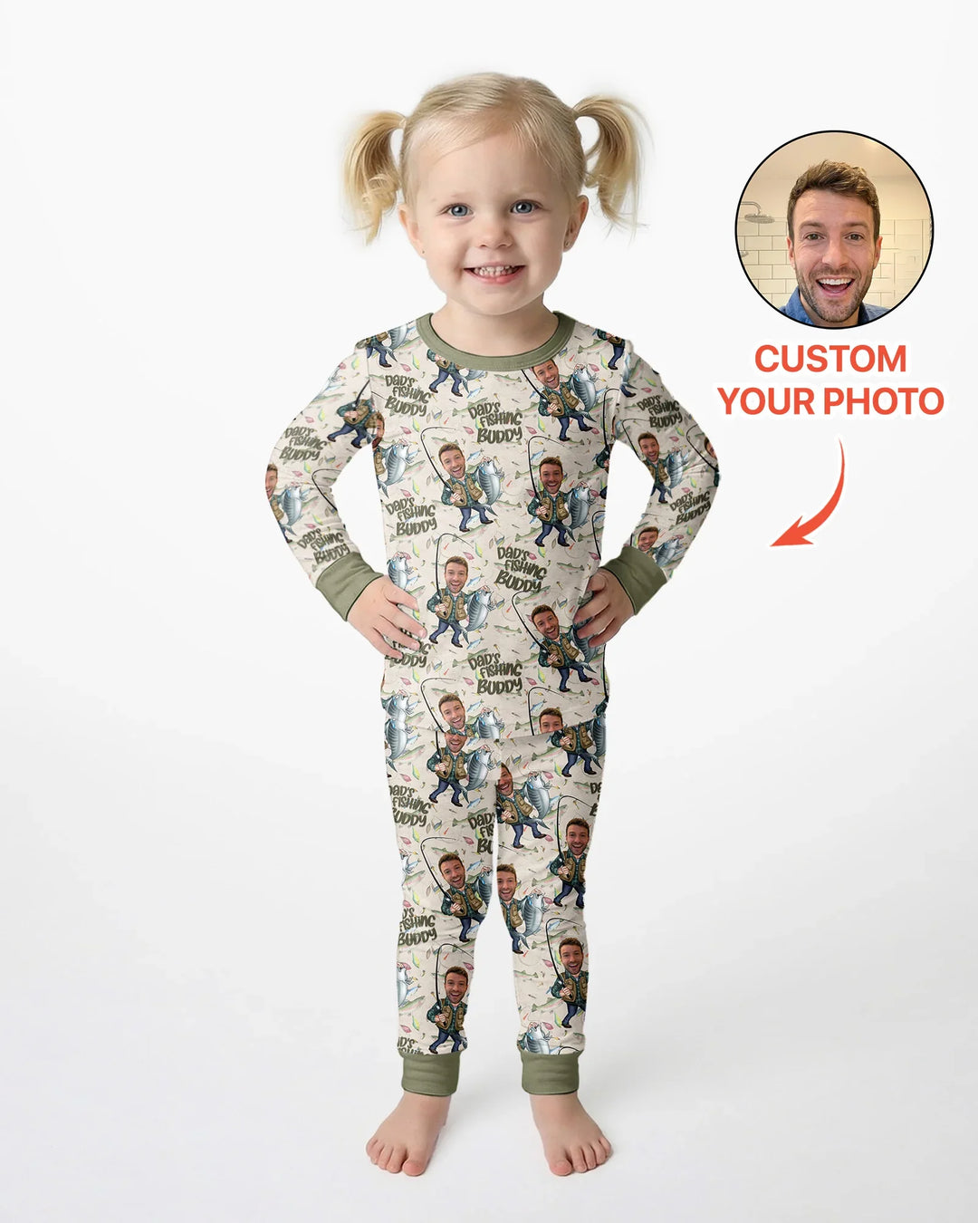 Custom Photo Dad Fishing's Buddy Daddy & Me Matching Bamboo Two Piece Long Sleeve Pajama Set