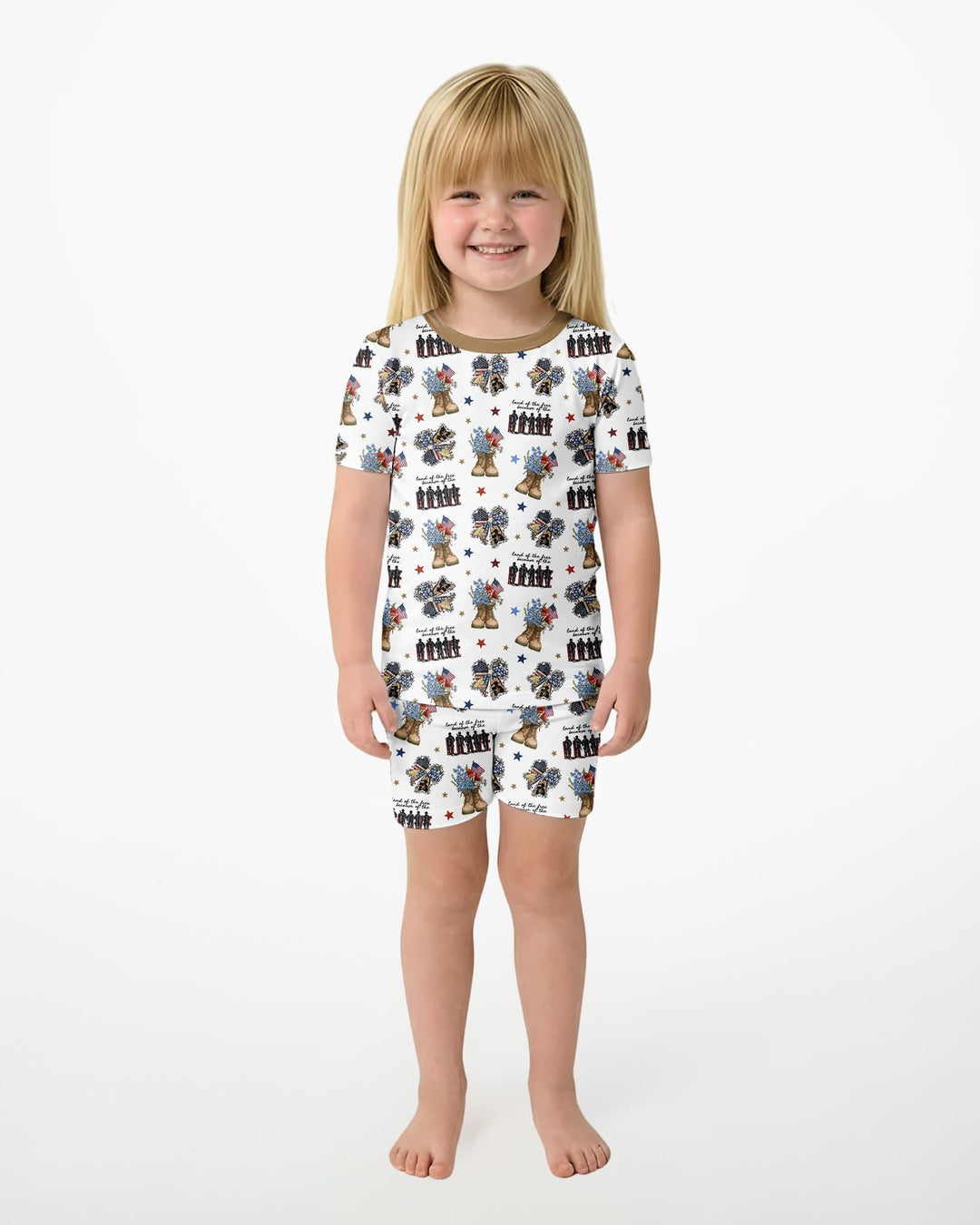 Honor the Brave Family Matching Bamboo Two Piece Short Sleeve Shorts Pajama Set