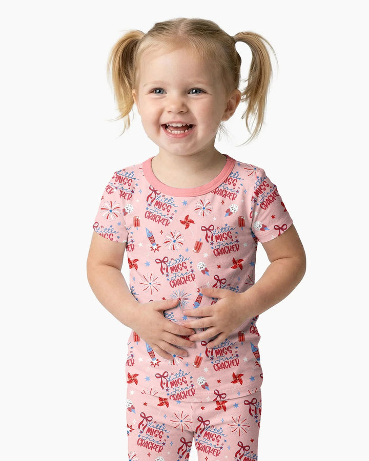 Little Miss Firecracker 4th July Bamboo Two Piece Short Sleeve Pajama Set