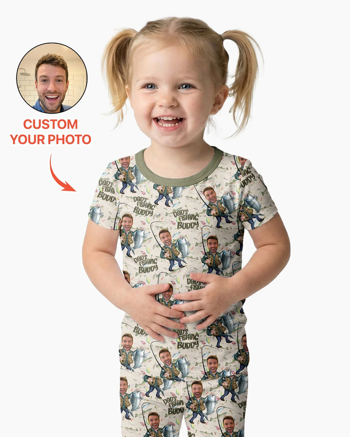 Custom Photo Dad Fishing's Buddy Daddy & Me Matching Bamboo Two Piece Short Sleeve Pajama Set