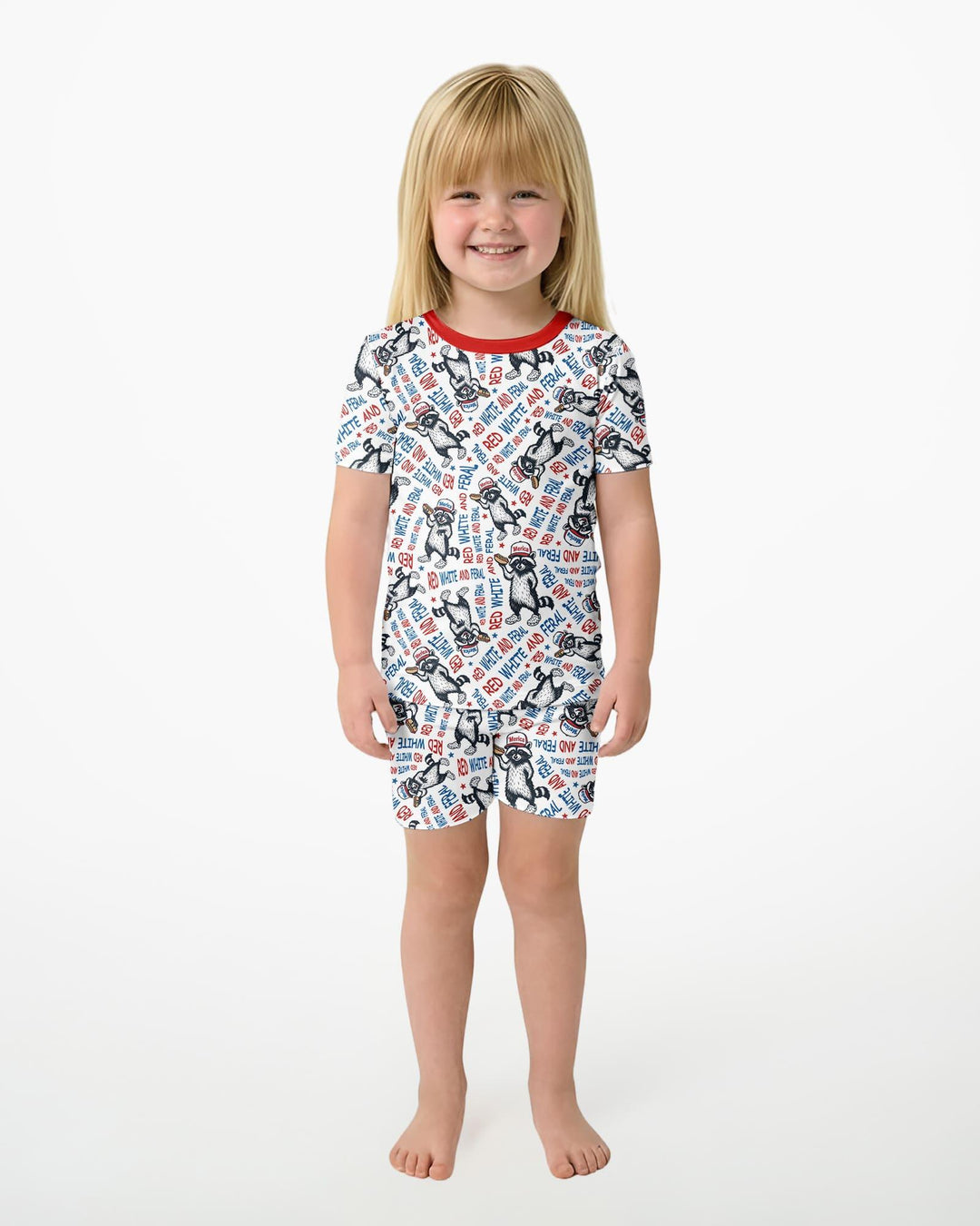 Red White and Feral Bamboo Two Piece Short Sleeve Shorts Pajama Set