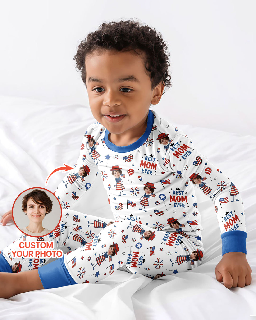 Custom Photo Best Patriotic Family Ever Bamboo Two Piece Long Sleeve Pajama Set