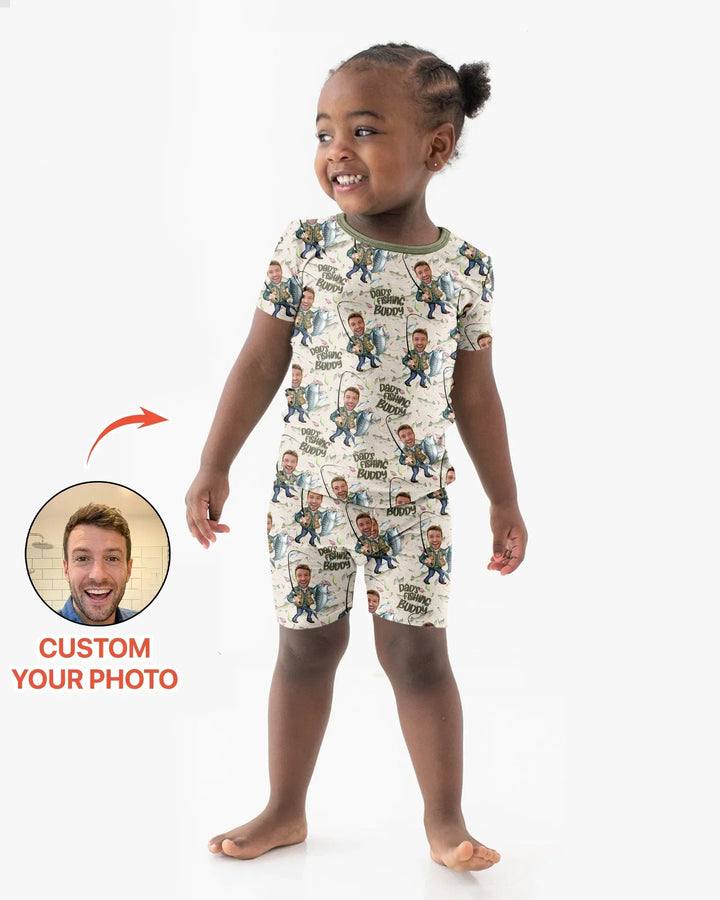 Custom Photo Dad Fishing's Buddy Daddy & Me Matching Bamboo Two Piece Short Sleeve Shorts Pajama Set